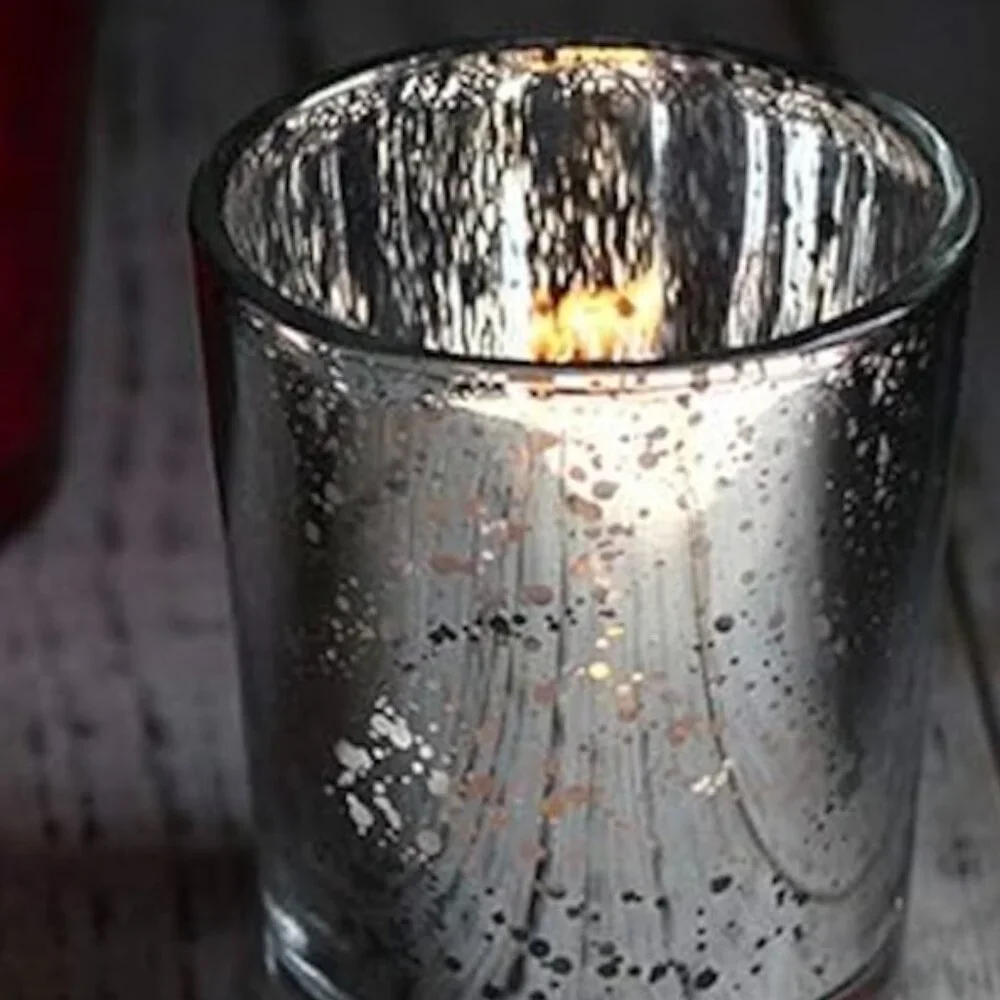 4 Mercury Glass Candle Holders Holiday Decor Embossed Snowflakes  New